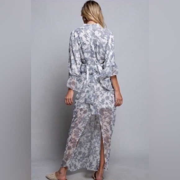 POL Lace V-Neck Empire Waist Maxi Dress with Ruffle Sleeves - Picture 4 of 5